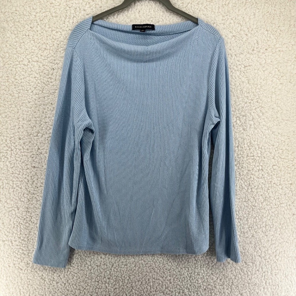 Banana Republic Women's Large Light Blue Ribbed Boat Neck Long Sleeve Top Knit